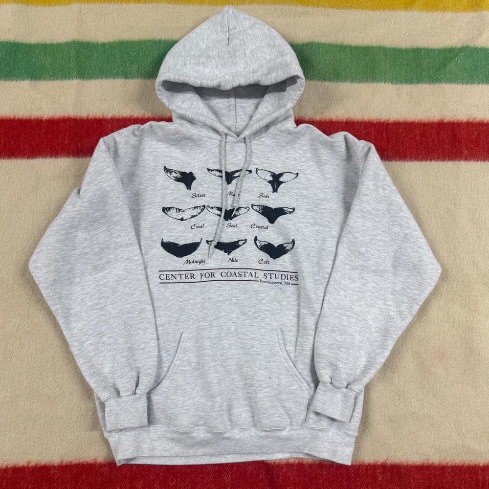 Vintage 90s Lee Center for Coastal Studies Whale Tail Hoodie Grey L Made in USA